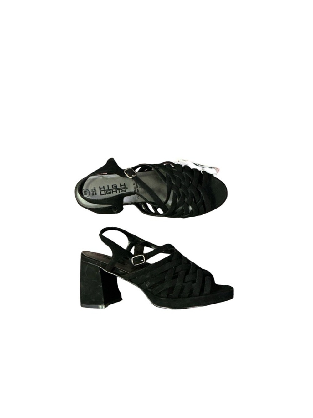 High Lights Black Woven Slingback Block Heels